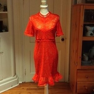 Theodora Lace Dress in Fire Red